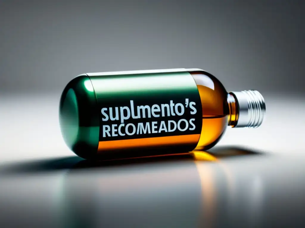 Suplementos Metabólicos Recomendados: Elegancia en Botella Un frasco de píldoras moderno y elegante con la etiqueta 'Suplementos Metabólicos Recomendados' en tipografía sofisticada