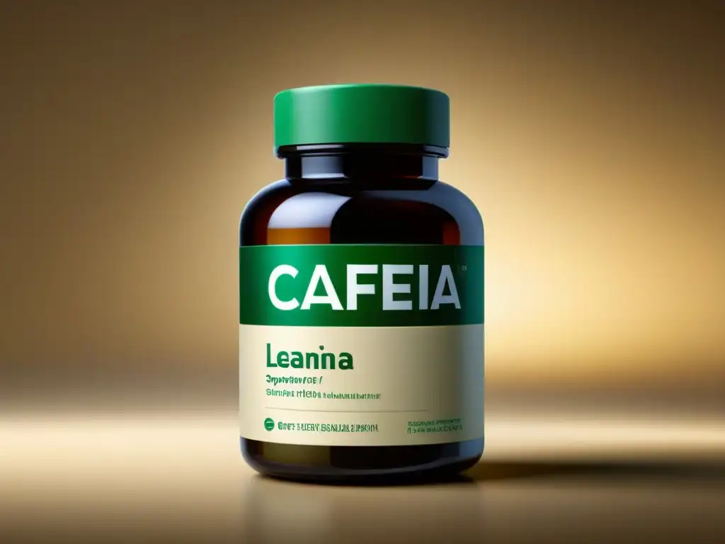Suplemento de Cafeína y LTeanina: Enfoque Mental Premium Un frasco de suplemento moderno con las palabras 'Cafeína' y 'LTeanina' en tipografía profesional