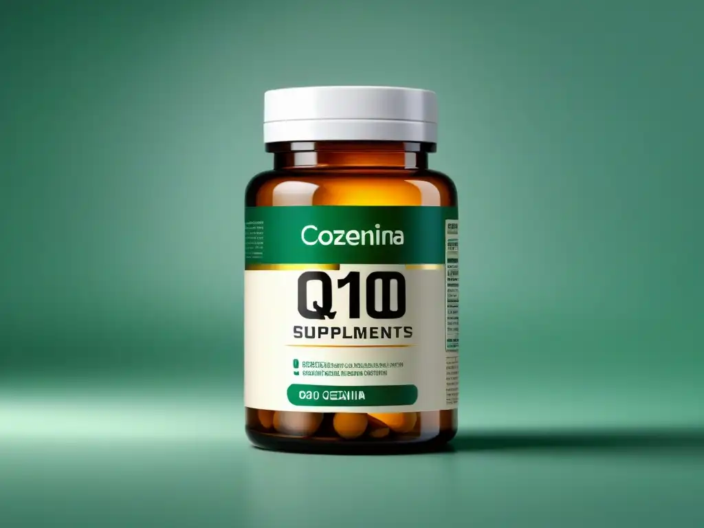 Suplemento de Coenzima Q10: Diseño moderno y confiable Un frasco de suplementos de Coenzima Q10 para dolor crónico, con un diseño moderno y atractivo, resaltando confianza y profesionalismo