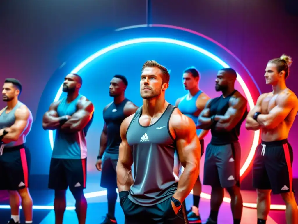 Atletas desafían límites en un gimnasio futurista Grupo de atletas en intenso entrenamiento, desafiando límites con el mejor preentreno para límite en gimnasio futurista
