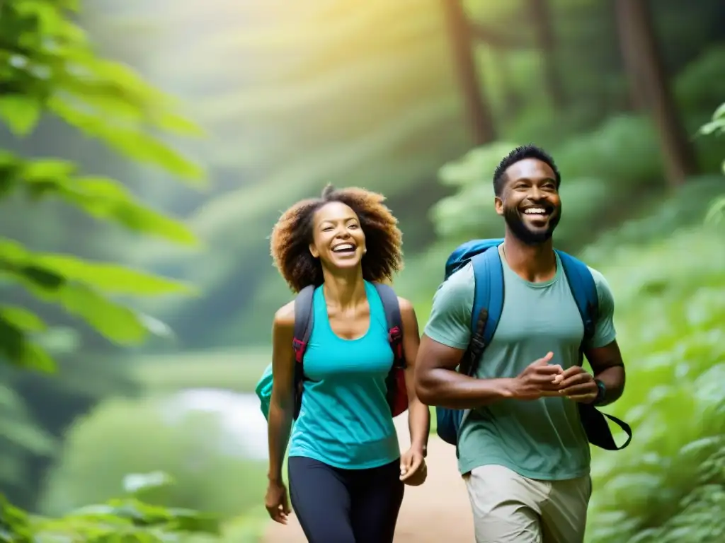 Vitalidad y bienestar: diversión al aire libre Grupo diverso disfruta de actividades al aire libre, como senderismo, ciclismo y yoga, promoviendo un estilo de vida saludable y los efectos de las fibras y esteroles