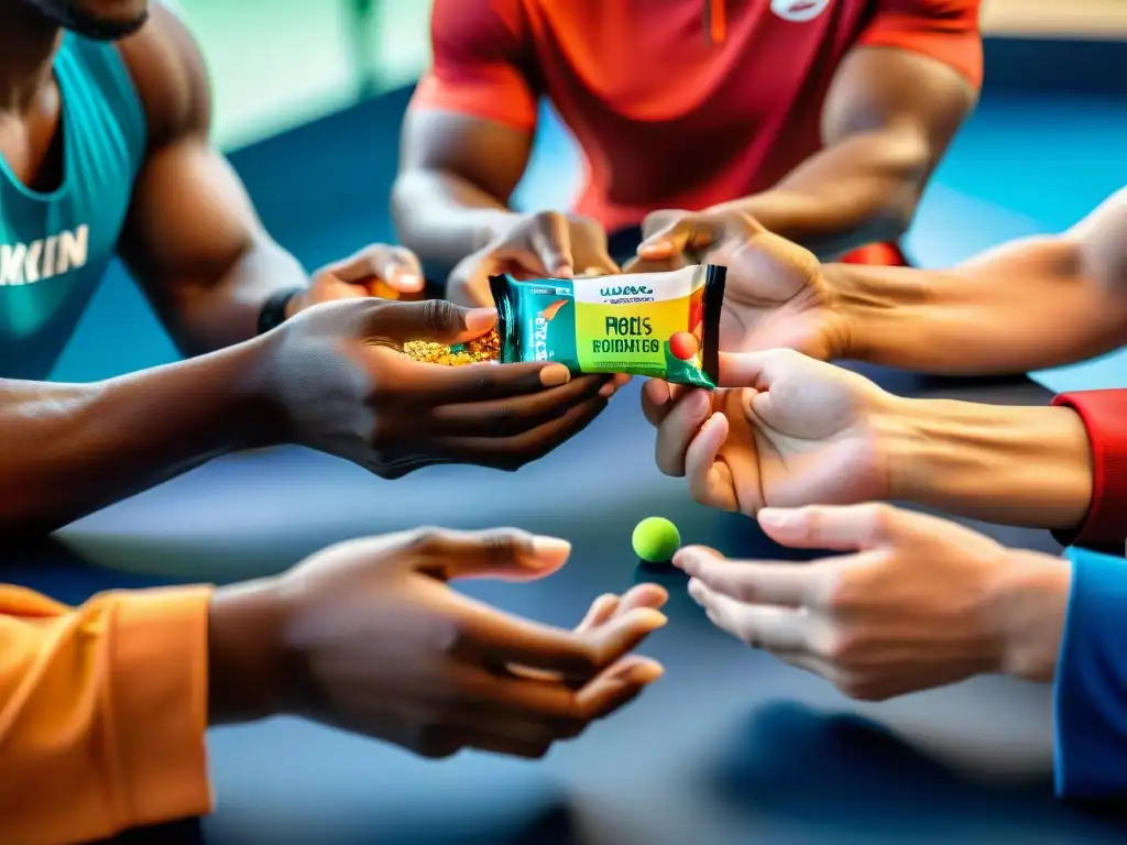 Atletas con discapacidad: Nutrición inclusiva en acción Un grupo diverso de atletas discapacitados interactúa con suplementos deportivos, adaptando la nutrición para sus necesidades