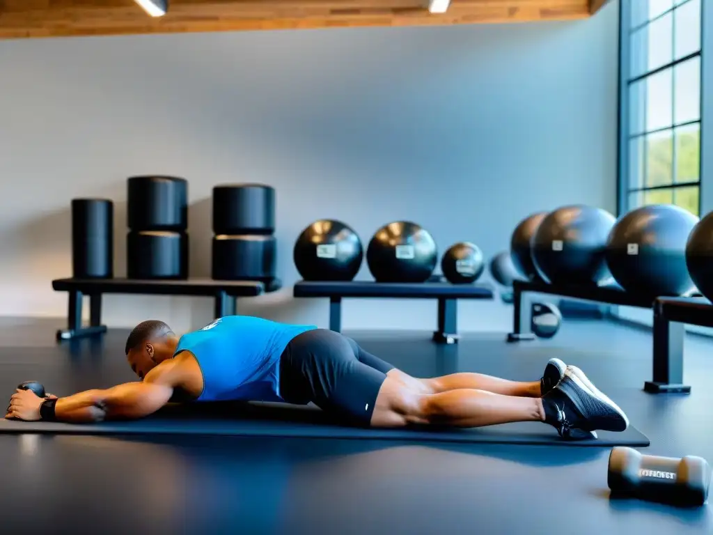 Atletas disciplinados en centro de recuperación Un grupo diverso de atletas se enfoca en la recuperación muscular rápida, usando equipos modernos en un gimnasio bien equipado