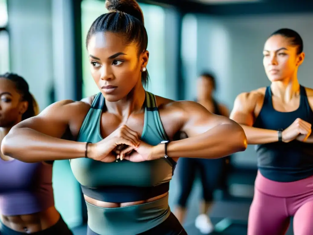 Empoderamiento femenino: diversidad en el gimnasio Grupo diverso de mujeres en un gimnasio moderno, realizando diferentes actividades preentrenamiento