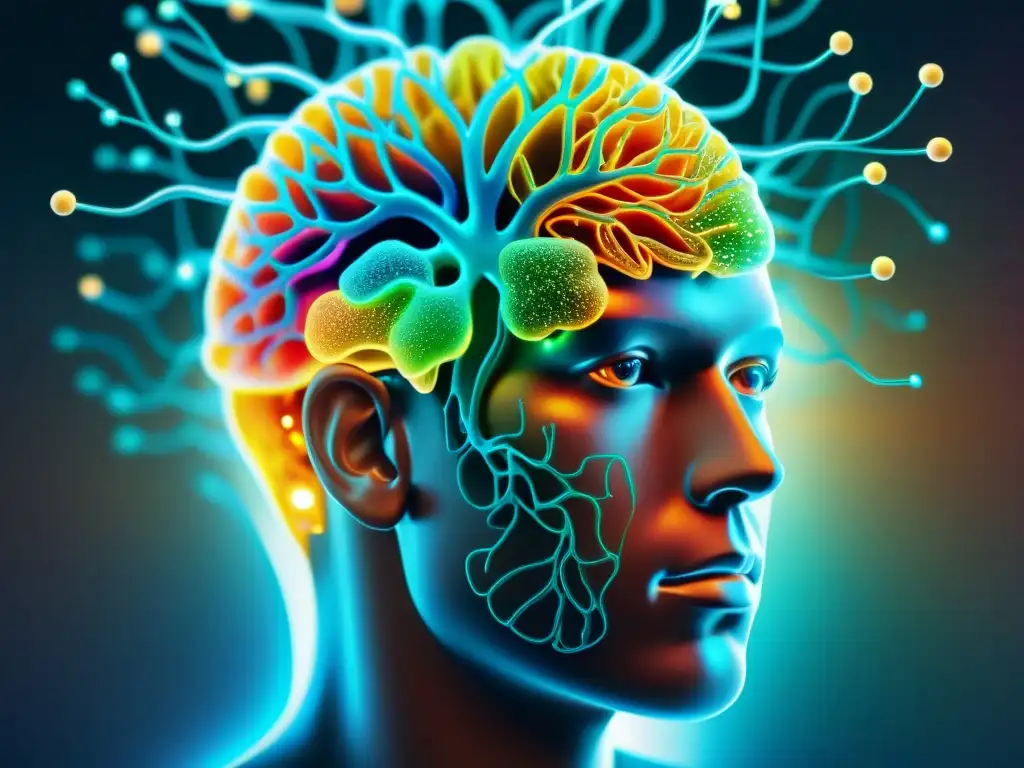 Neuronas brillantes: la ciencia de los nootrópicos Imagen 8k detallada de un cerebro humano transparente con redes neuronales brillantes interconectadas y suplementos nootrópicos flotando, mostrando la ciencia detrás de los suplementos nootrópicos para potenciar cerebro en una forma visualmente cautivadora y futurista