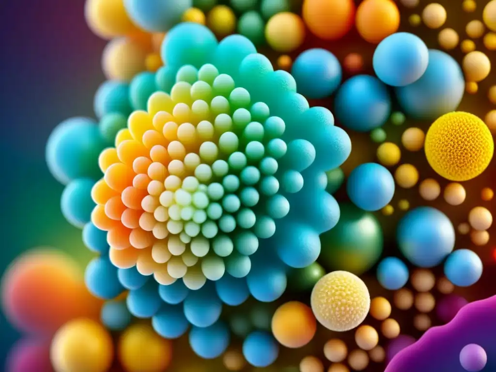 Enzimas digestivas en acción: detalle ultrapreciso Una imagen detallada muestra la eficacia de las enzimas digestivas en acción, revelando su compleja estructura molecular y su interacción precisa con las partículas de comida