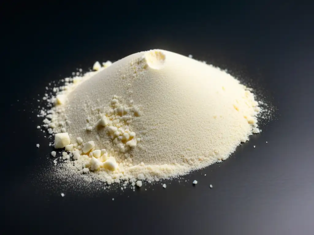Proteína de caseína micelar: textura suave y moderna Una imagen detallada de proteína micelar caseína en polvo, con textura suave y color blanco cremoso