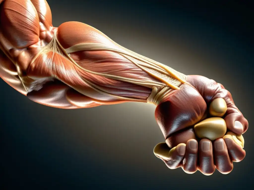 Brutal detalle de un brazo musculoso: fuerza y definición Imagen impactante de un brazo musculoso con detalle excepcional, reflejando fuerza y tensión