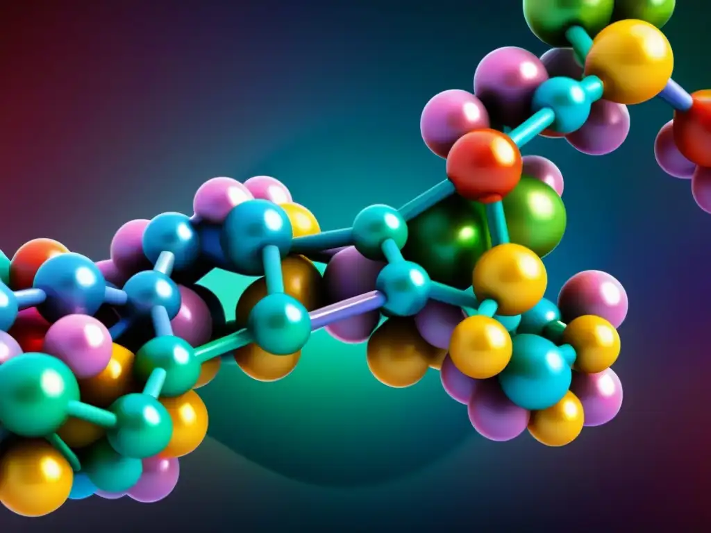 Estructura molecular de aminoácidos: detalle vibrante y precisión científica Una imagen vibrante y detallada muestra la estructura molecular de aminoácidos esenciales, combatiendo el estrés oxidativo con precisión científica