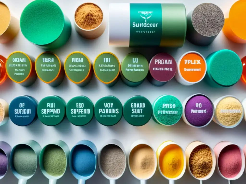 Suplementos Deportivos: Colorida Diversidad para Nutrición Una impactante variedad de suplementos deportivos en una elegante presentación