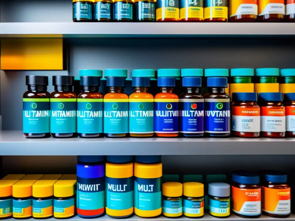 Suplementos Multivitamínicos de Alta Calidad para Atletas Una impresionante comparativa de multivitamínicos deportivos de alta calidad y diseño vanguardista, organizados en una presentación meticulosa