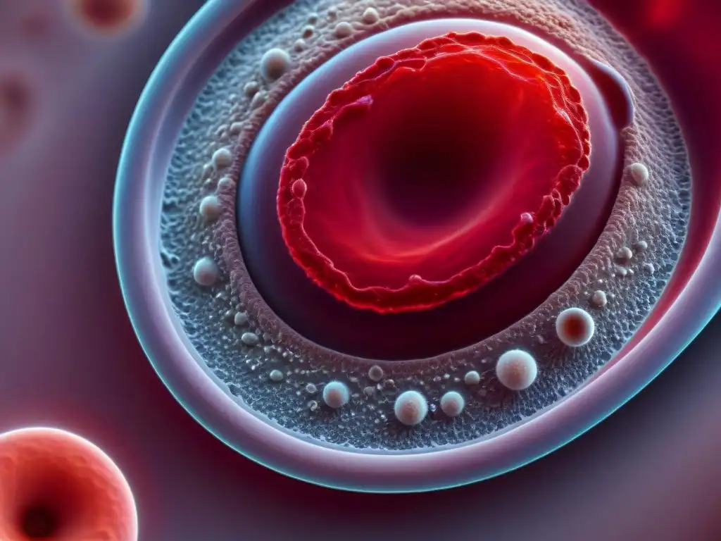 Una impresionante imagen detallada de una célula sanguínea roja fluyendo a través de una arteria clara y saludable