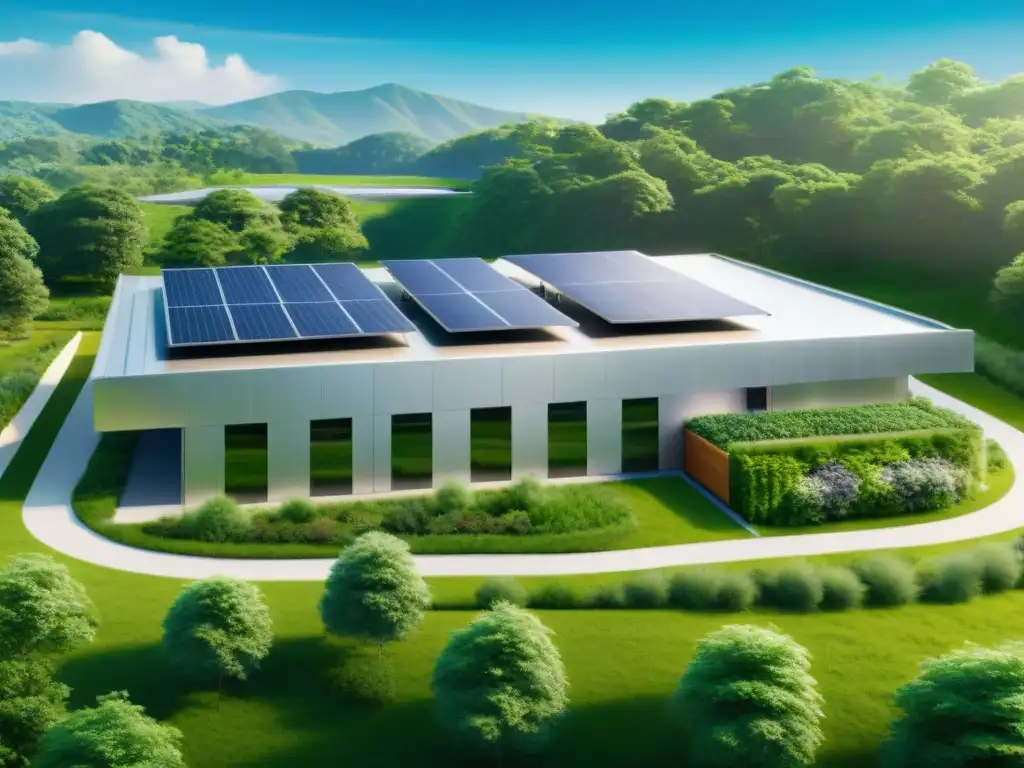 Instalación ecoamigable y vibrante de marca de suplementos Instalaciones modernas y sostenibles de la marca de suplementos deportivos, con huella de carbono reducida y compromiso con el medio ambiente