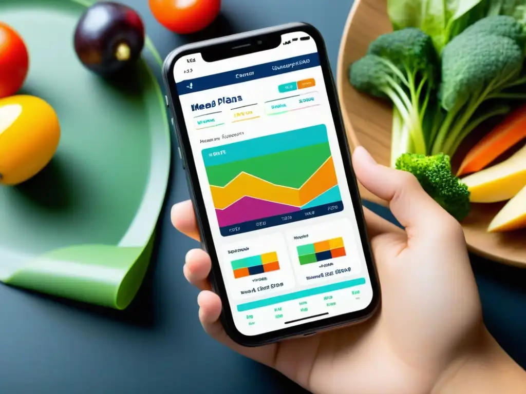 App personalizada de suplementos nutricionales: diseño moderno y funcional Interfaz de app personalizada suplementación nutricional en smartphone con gráficos dinámicos y modernos