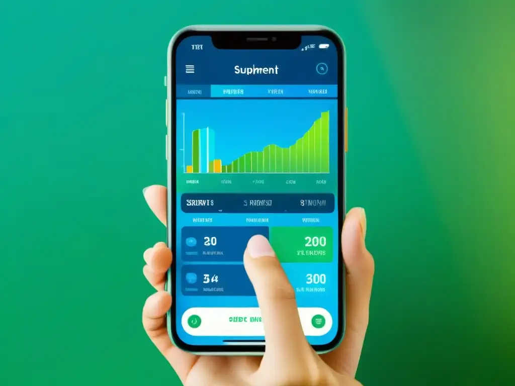Interfaz vibrante y moderna de seguimiento de suplementos en smartphone Una interfaz de app para seguimiento de suplementos, con gráficos vibrantes y diseño moderno