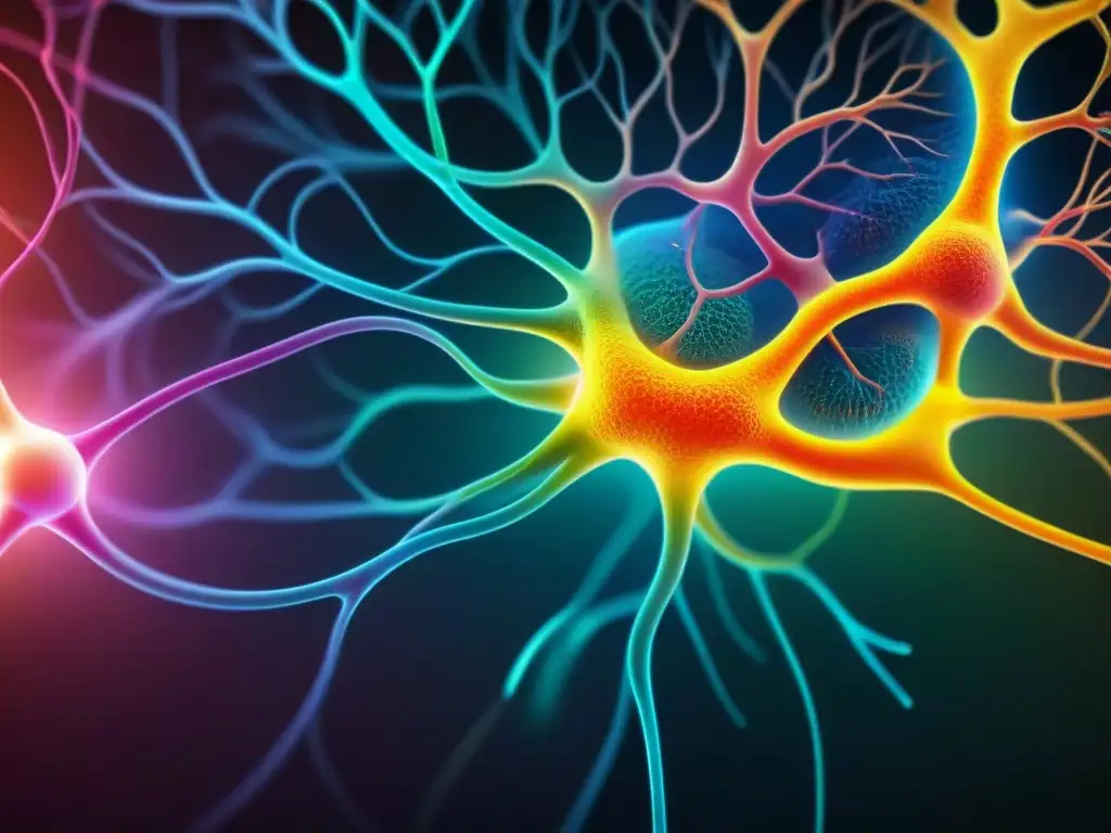 Conexión cerebro-intestino: Detalle de red neuronal en el intestino humano Intrincado sistema nervioso entérico en el intestino humano, destaca la conexión con la salud mental y la influencia de los probióticos