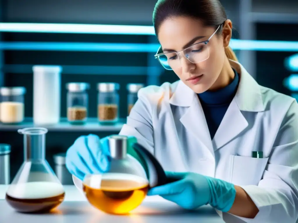 Producción de suplementos seguros para enfermedad renal Investigador farmacéutico mide suplementos con precisión para función renal