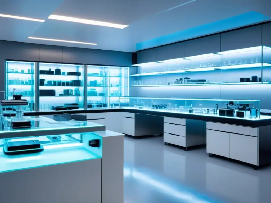 Laboratorio científico ultramoderno: innovación y descubrimiento en 8k Un laboratorio científico moderno y futurista con equipo de vanguardia, investigadores y una atmósfera de innovación y descubrimiento