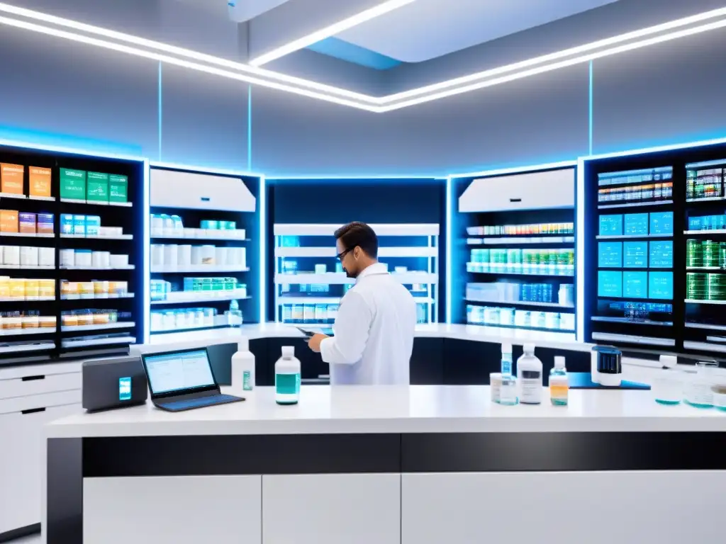 Avanzada laboratorio de genética nutricional Un laboratorio futurista con científicos desarrollando suplementos nutricionales personalizados genética
