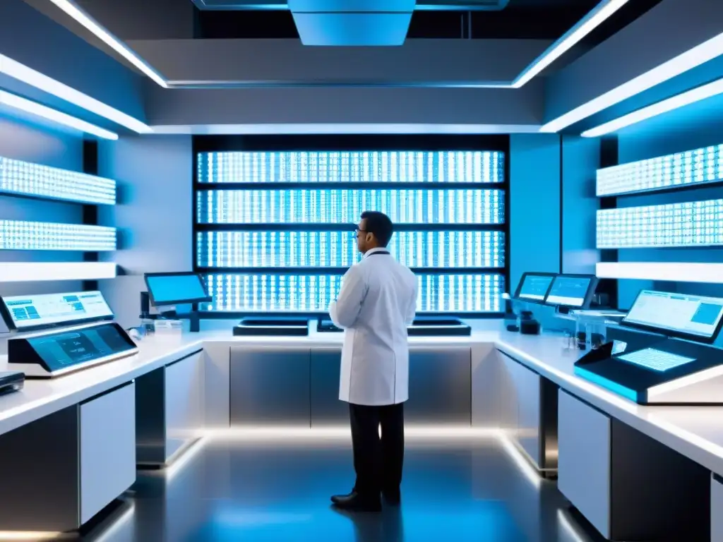 Lab innovador: Modificación genética y suplementos deportivos de vanguardia Un laboratorio futurista con tecnología genética para suplementos deportivos, científico trabajando en equipo de vanguardia