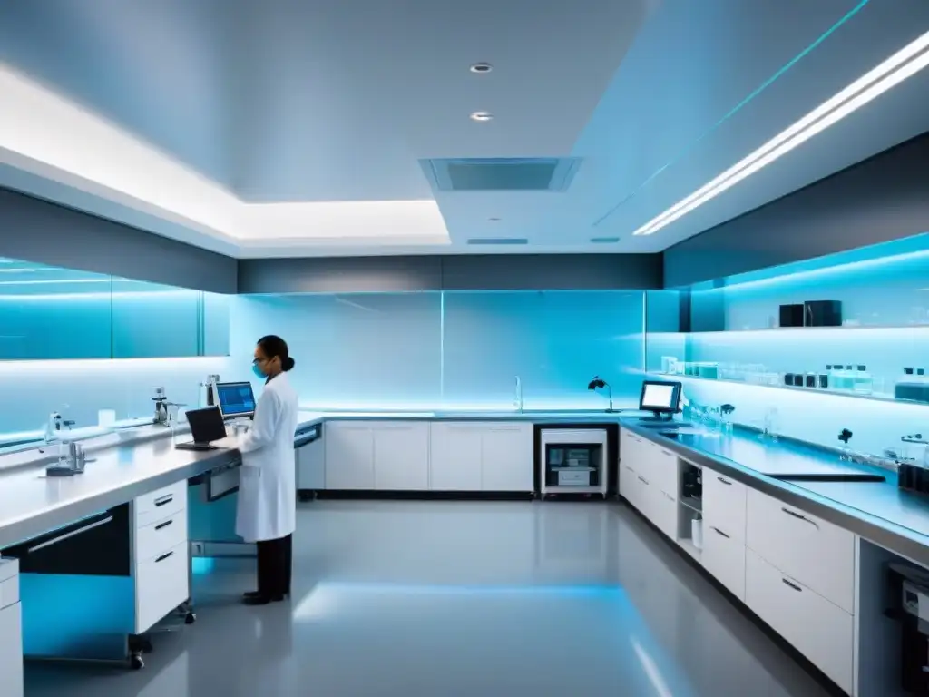 Laboratorio de élite: investigación científica de vanguardia Un laboratorio moderno con equipamiento de vanguardia y estaciones de trabajo futuristas
