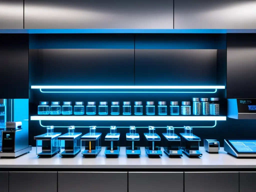 Avanzada tecnología para análisis de suplementos Un laboratorio moderno y futurista con tecnología de vanguardia para el análisis de suplementos