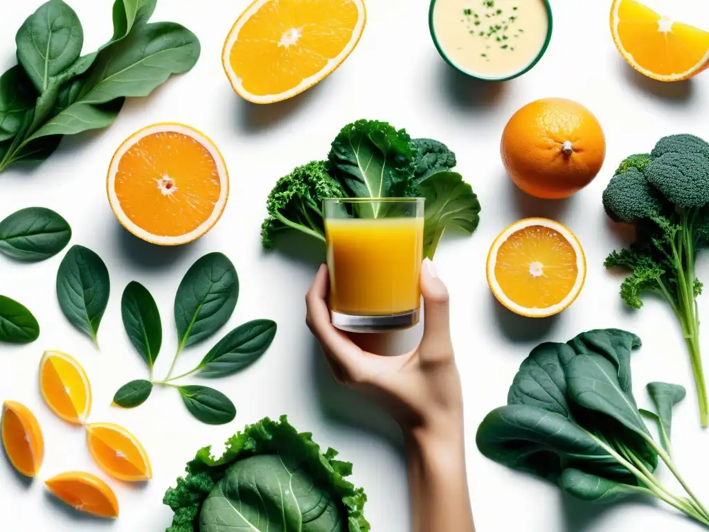 Mano femenina sostiene alimentos ricos en calcio Una mano de mujer sostiene alimentos ricos en calcio sobre fondo blanco