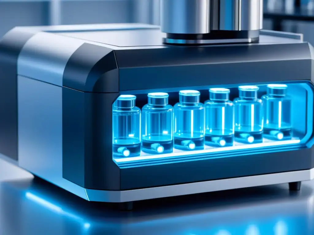 Una máquina futurista de fabricación de suplementos en un laboratorio estéril