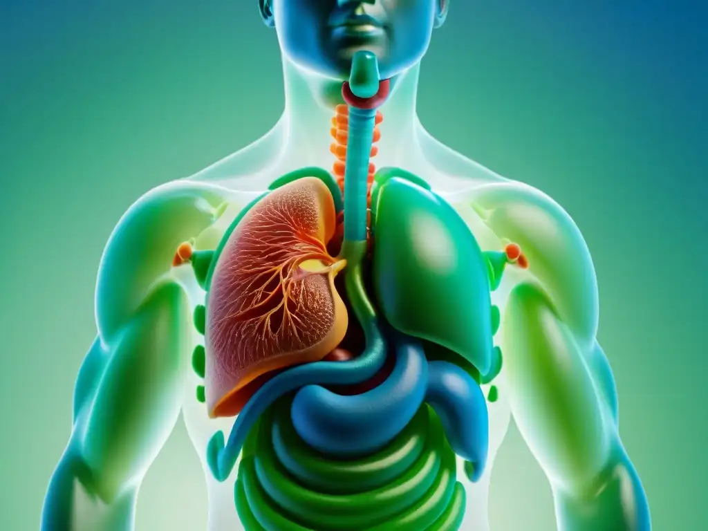 Modelo gastrointestinal moderno transparente en 8k Un modelo gastrointestinal transparente de alta definición, con tonos vibrantes y detalles precisos