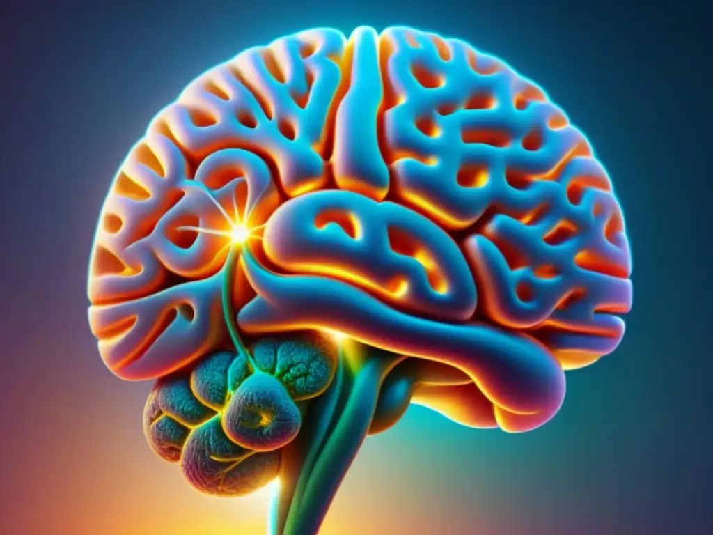 Brillante imagen de cerebro sano con conexiones neuronales vibrantes Una representación moderna y vibrante de un cerebro saludable con intrincadas conexiones neuronales iluminadas, exudando vitalidad y claridad mental