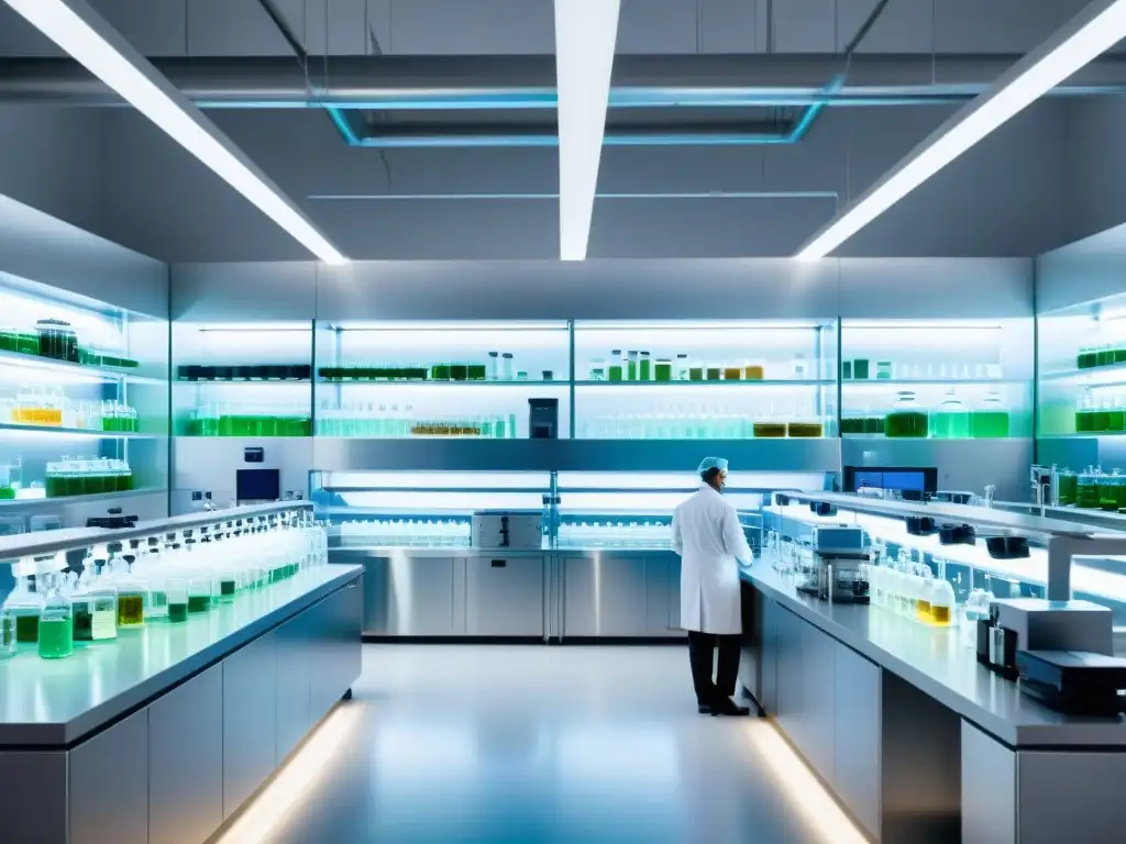 Lab de fermentación de aminoácidos esenciales: innovación y tecnología de vanguardia Lab moderno con equipos de fermentación de aminoácidos esenciales, mostrando innovación en la producción