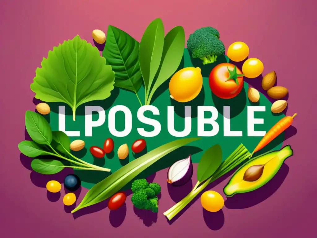 Fuentes modernas de vitaminas liposolubles Nueva perspectiva en fuentes de vitaminas liposolubles: pescado, frutos secos y vegetales de hojas verdes en una ilustración moderna y vibrante