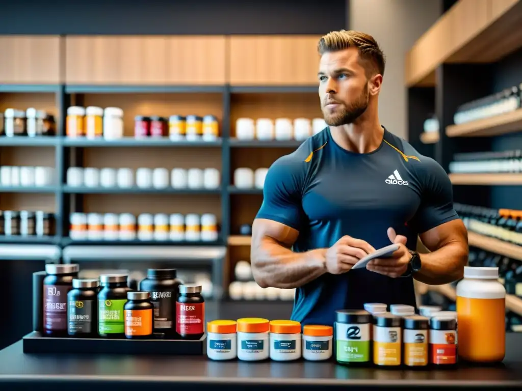Planificación nutricional de alto rendimiento en gimnasio moderno Interacción de nutrientes y suplementos en el deporte con precisión científica y en un gimnasio moderno y elegante