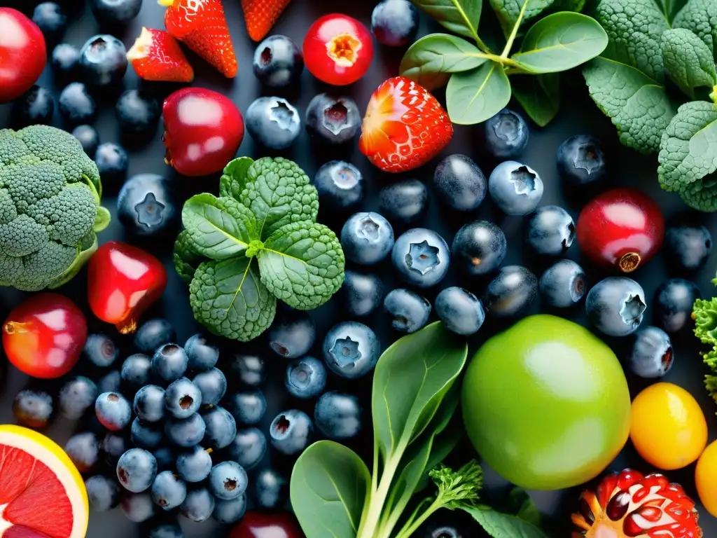 Patrón vibrante de frutas y verduras: fuente de polifenoles Una obra maestra de la naturaleza: Alimentos con polifenoles cardioprotectores