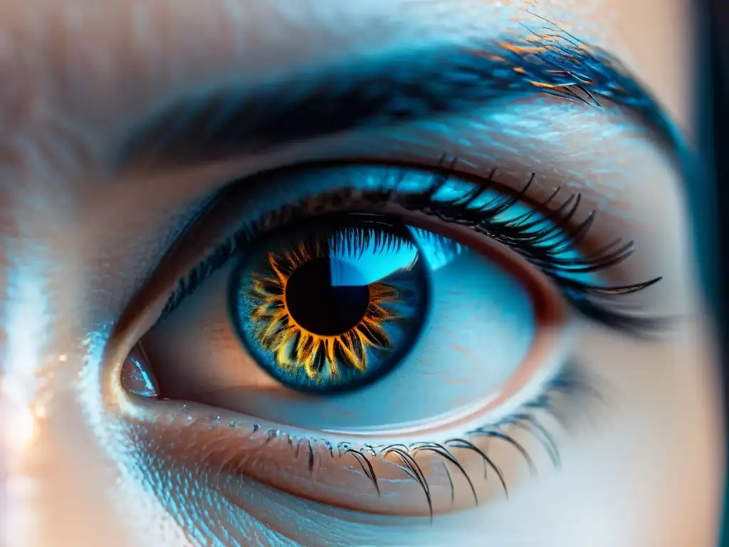 Mirada concentrada y nítida con lentes modernos Los ojos enfocados a través de gafas minimalistas transmiten determinación y claridad mental, perfecto para un artículo sobre suplementos para mejorar atención mental