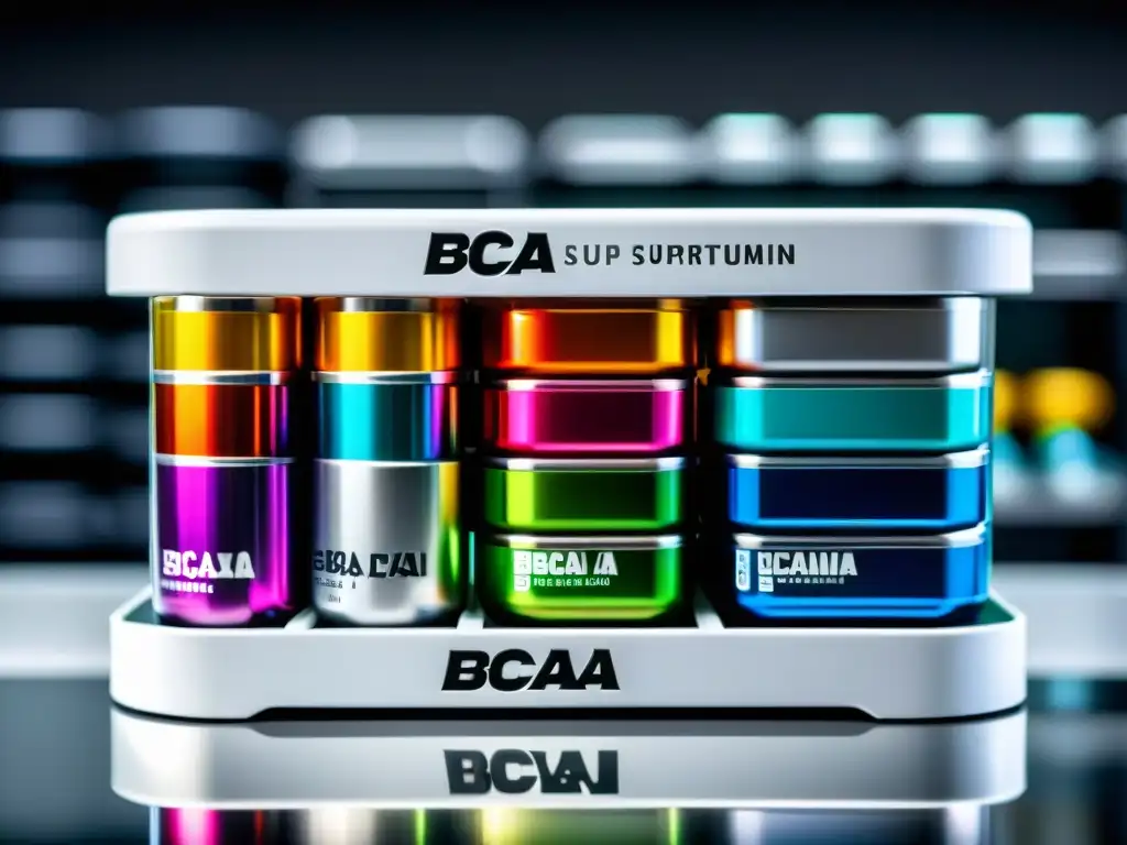 Suplementos BCAA: Detalles Impactantes Un organizador de pastillas blanco y plateado con suplementos de aminoácidos ramificados, perfectamente organizados en compartimentos individuales