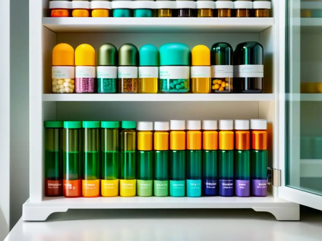 Organizador de pastillas: detalle colorido en moderno mostrador blanco Un organizador de píldoras lleno de suplementos y vitaminas de colores, ordenado en un elegante mostrador blanco