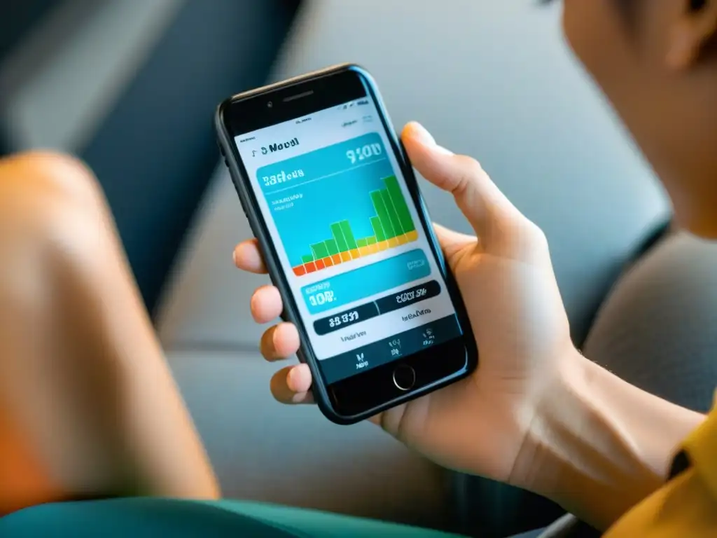 Seguimiento de fitness con app de suplementos Una persona usando un smartphone para seguir su progreso fitness con una app de suplementos