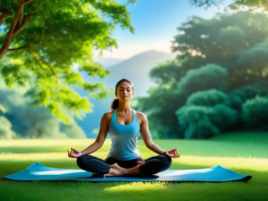 Yoga en la naturaleza: paz y serenidad con curcumina Persona practicando yoga en la naturaleza, irradiando tranquilidad