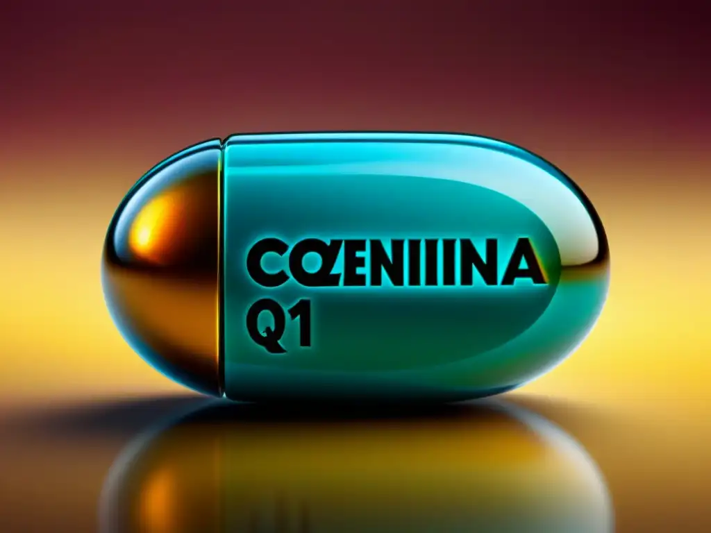 Suplemento de Coenzima Q10: Detalle Ultra-Moderno Una píldora de suplemento de Coenzima Q10 para dolor crónico, con un diseño moderno y textura detallada, resaltando su calidad y potencia