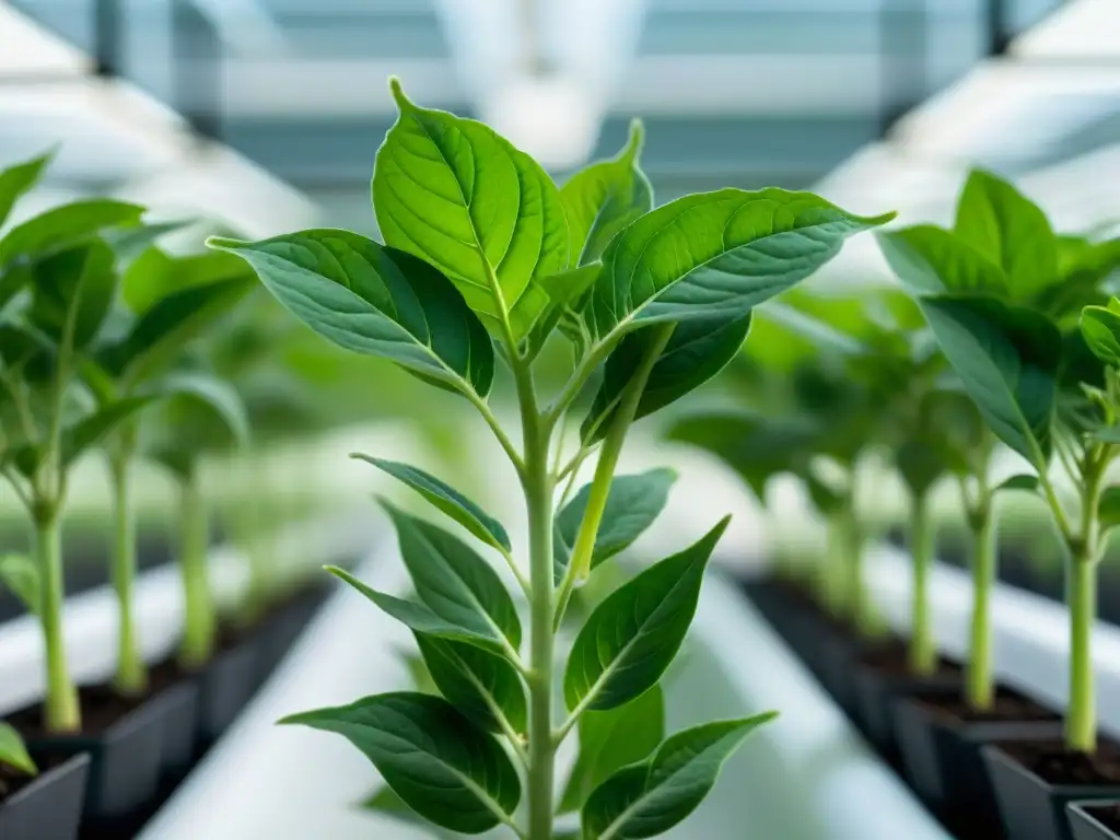 Ashwagandha en hidropónico: detalle vibrante Planta de ashwagandha verde vibrante en moderno sistema hidropónico