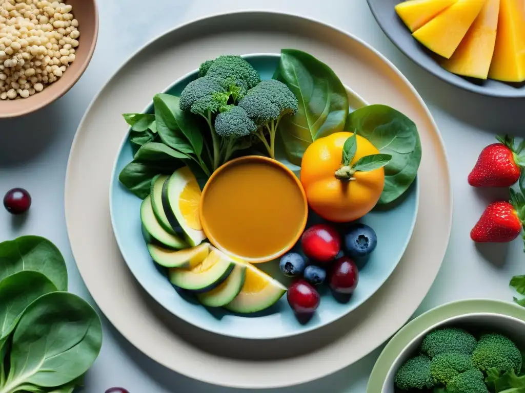 Plato saludable: colorido y apetitoso Un plato lleno de alimentos coloridos y saludables que crean una escena apetitosa y equilibrada