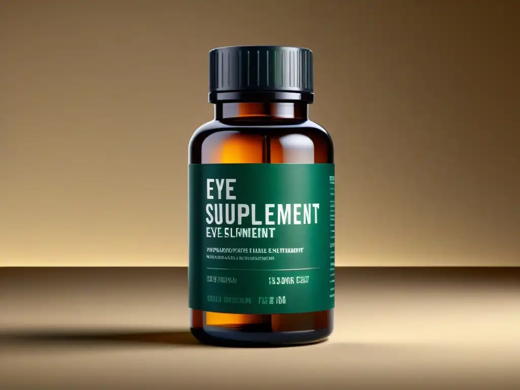 Suplemento para ojos de alta calidad: diseño moderno y elegante Un primer plano detallado de un elegante suplemento para prevenir glaucoma, con un diseño moderno y profesional, resaltado por una suave luz difusa