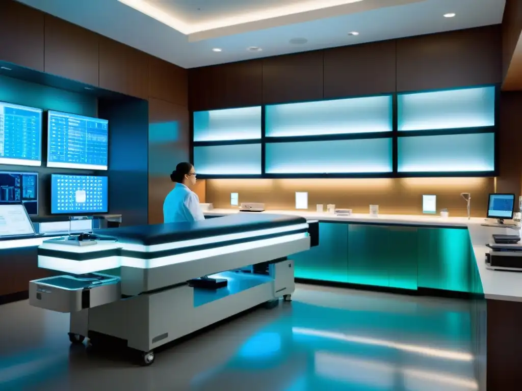 Consulta médica especializada: Cuidado renal Un profesional médico consulta a un paciente en un moderno laboratorio