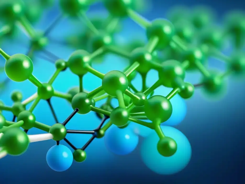 Una red molecular detallada destaca los beneficios de los aminoácidos no esenciales en tonos azules y verdes, mostrando su complejidad biológica