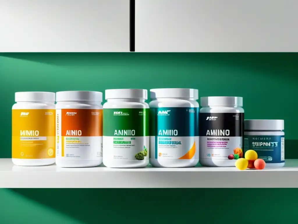Suplementos Deportivos: Detalles Vibrantes Una selección de suplementos nutricionales para atletas en un elegante mostrador blanco, con detalles ultradetallados y colores vibrantes
