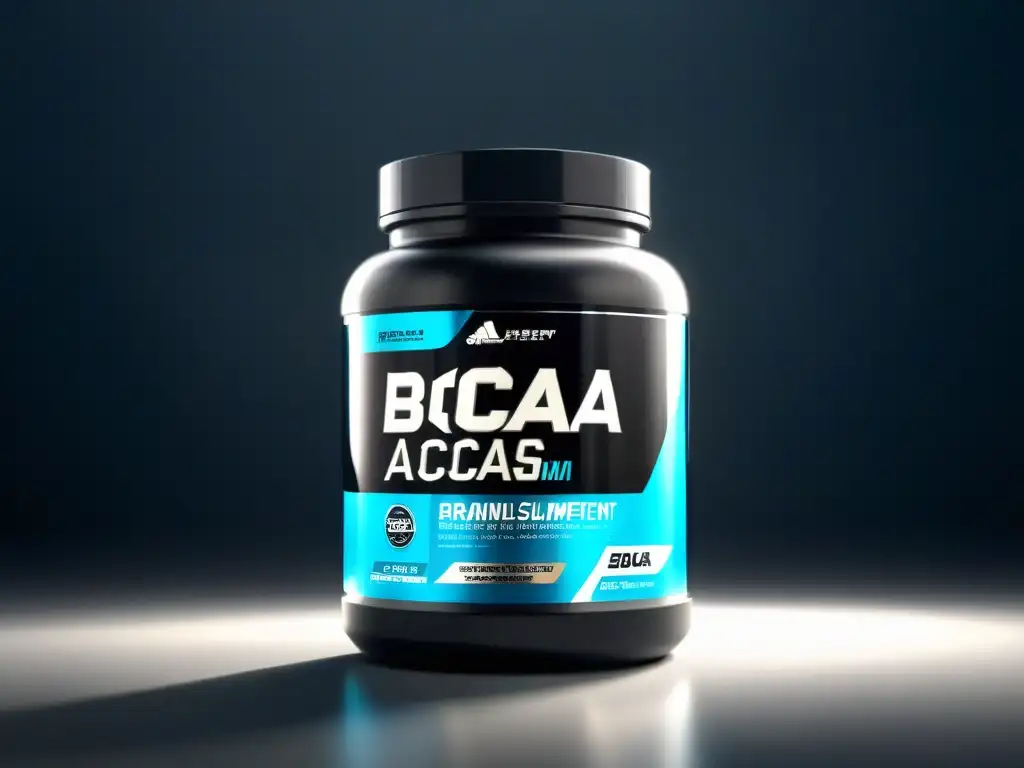 Suplemento BCAA: Energía y músculos Un suplemento de BCAA en un diseño moderno y elegante, destacando beneficios para principiantes