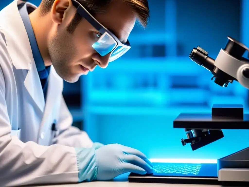 Un técnico de laboratorio ajusta con cuidado el microscopio mientras analiza muestras de ADN