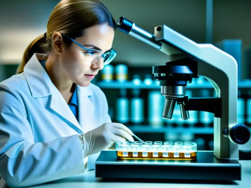 Análisis preciso de suplementos para la salud ósea bajo microscopio Un técnico de laboratorio analiza minuciosamente suplementos para la salud ósea bajo el microscopio, demostrando estudios de vanguardia