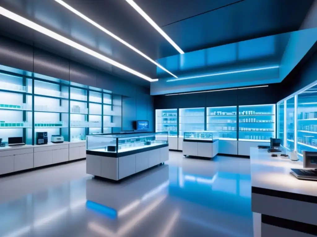 Lab futurista con tecnología de ADN para suplementos personalizados adaptados ADN, científicos en bata blanca trabajando en equipo